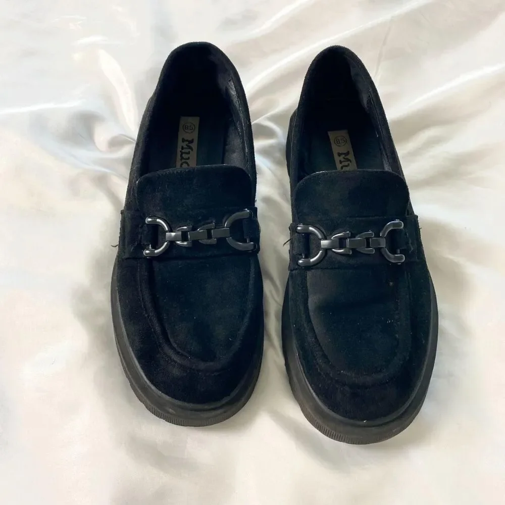 Vintage Y2K Chunky Black Chain Detail MUDD Suede Loafers Size US 8.5